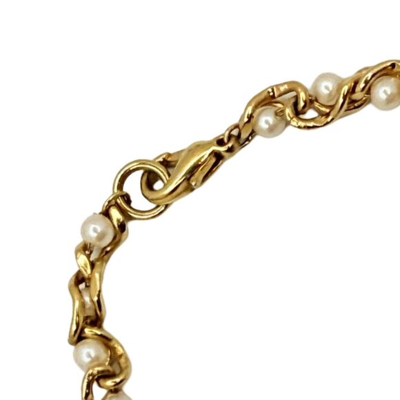 White Pearl 24K Gold Plated Tennis Bracelet 7" Station Link Minimalist Jewelry - Picture 9 of 11